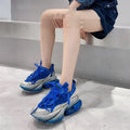 Women's leather sports shoes with thick jelly soles and cross-tie design in multiple colours