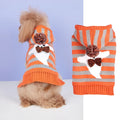 Orange striped Halloween pet sweater with knitted acrylic construction and hooded fur ball detailing