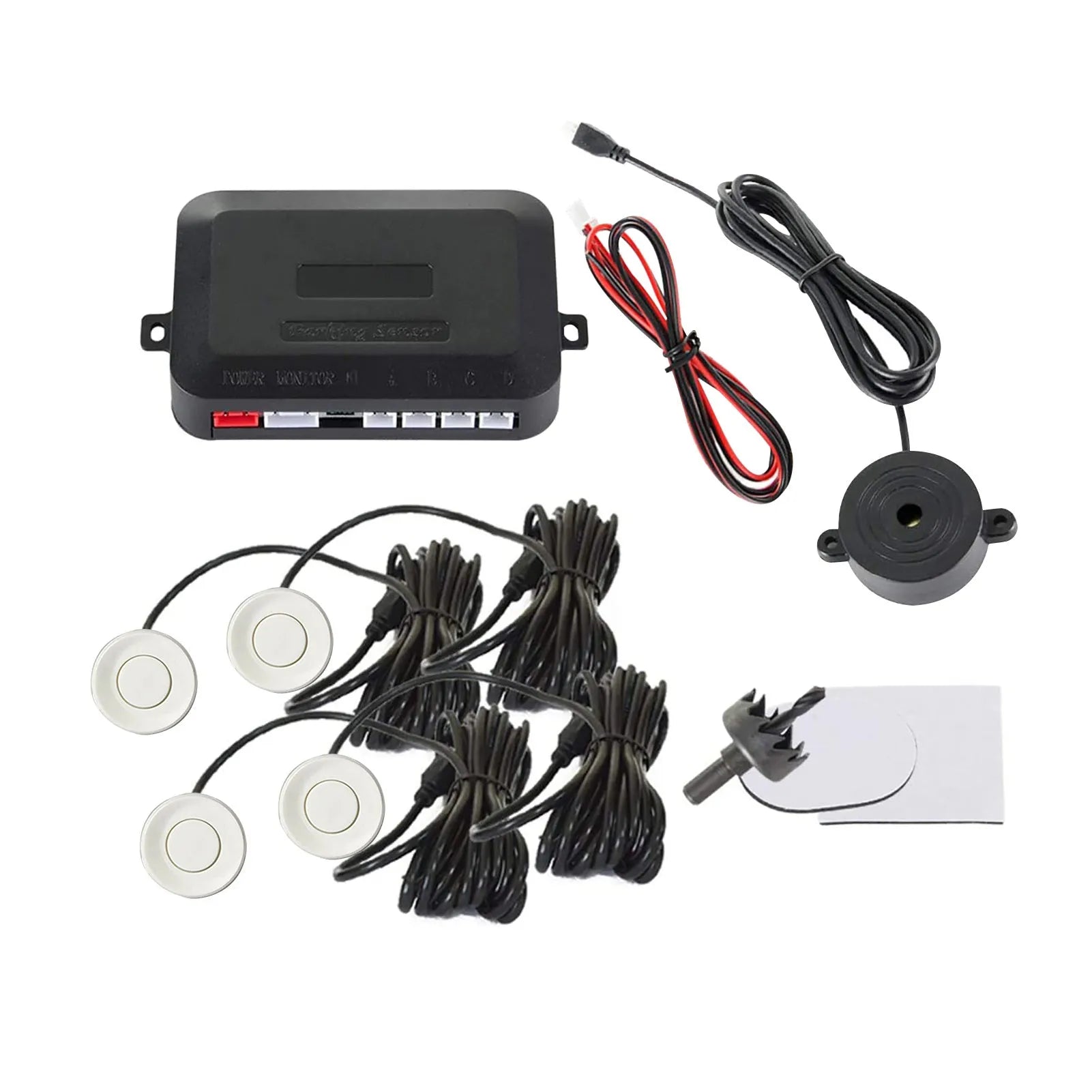 4-probe buzzer reversing radar car parking sensor kit with ultrasonic sensors and installation tools