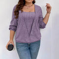 Women's solid color rib fabric V-neck long sleeve false two-piece top in black gray or purple loose fit