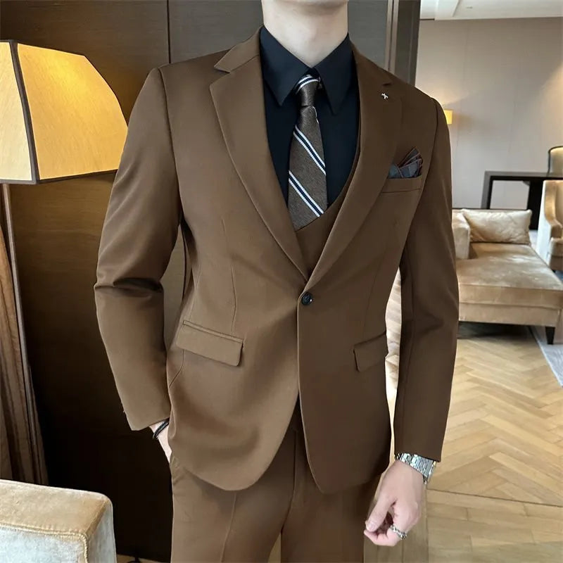 Men's slim fit business formal jacket in a chemical fibre blend fabric, shown in a dark green colour.