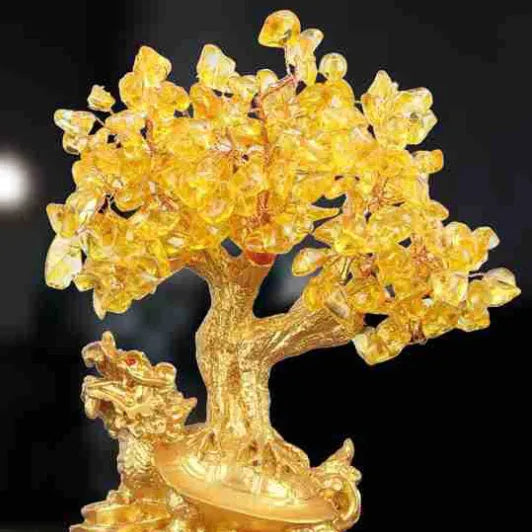 Citrine coloured resin small water turtle money tree feng shui ornament.