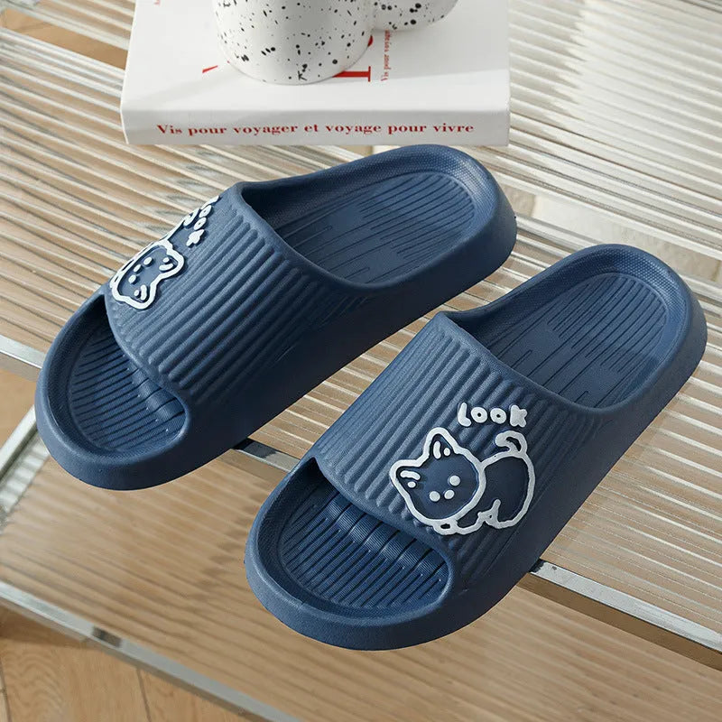 Cat motif thick platform flip-flop slippers in multiple colours with EVA sole