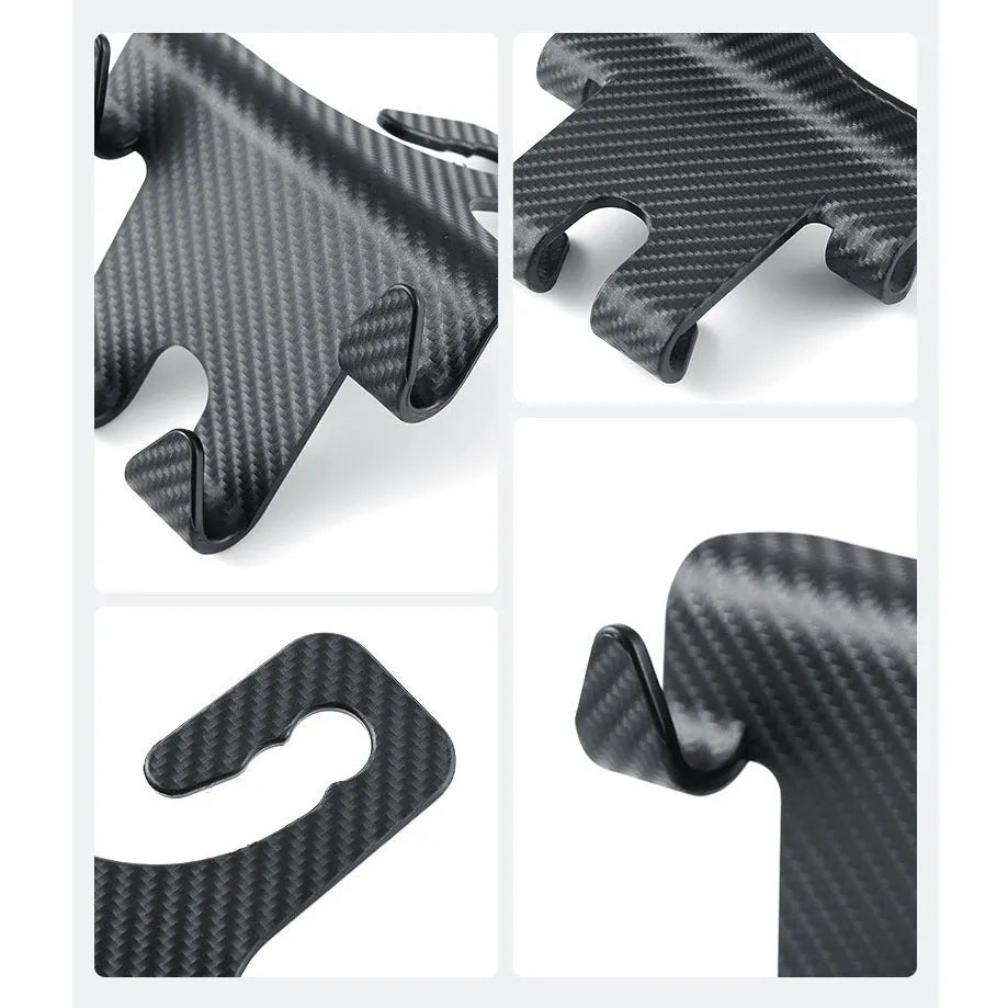 Black ABS plastic car seat back hook with integrated mobile phone holder bracket