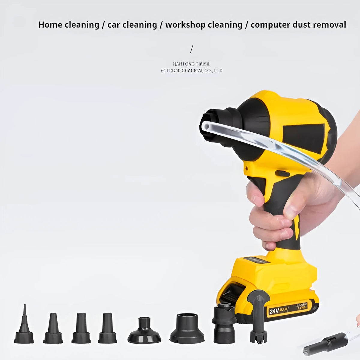 Yellow cordless rechargeable dust gun with blowing and suction functions for office and home cleaning