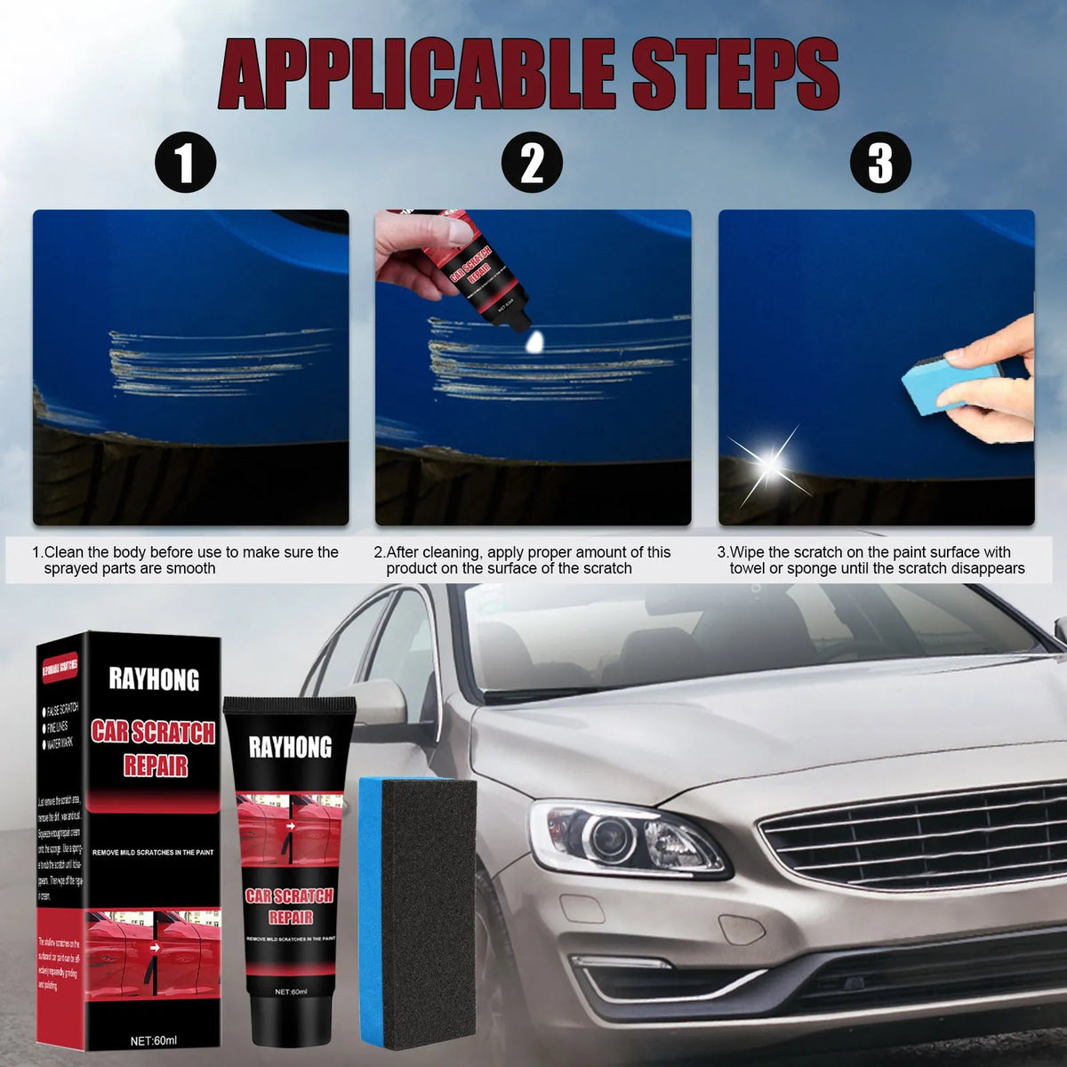 60ml car scratch repair wax tube with applicator for paint surface scratch removal and polishing