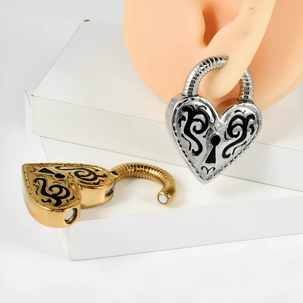 Women's heart-shaped stainless steel earrings with gold or steel electroplated finish