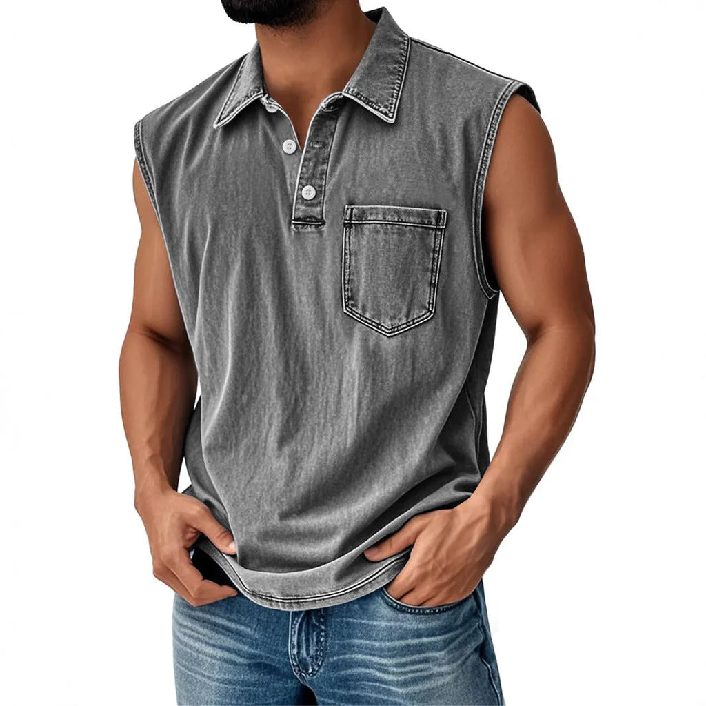 Men's 3D printed button polo shirt with short sleeves in polyester fabric, loose fit design