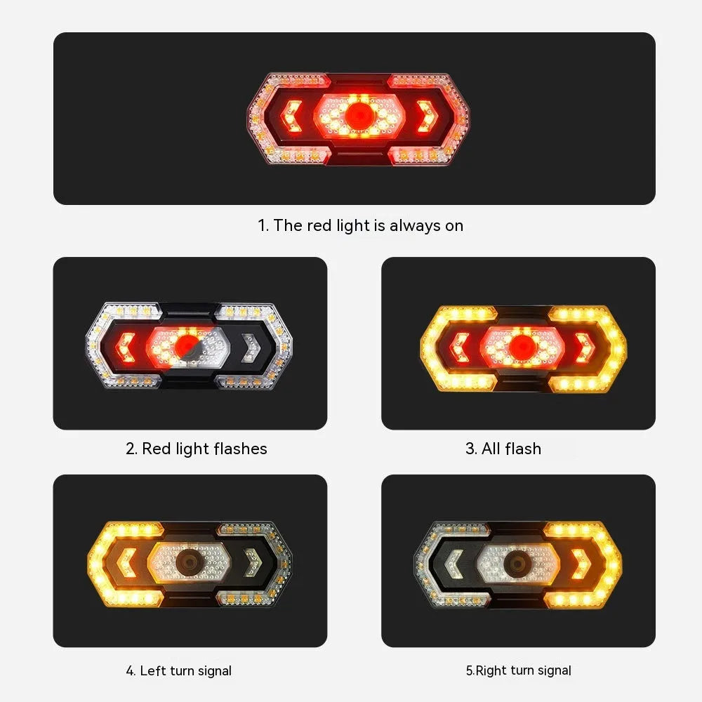 Black wireless remote control motorcycle LED taillight with USB charging port