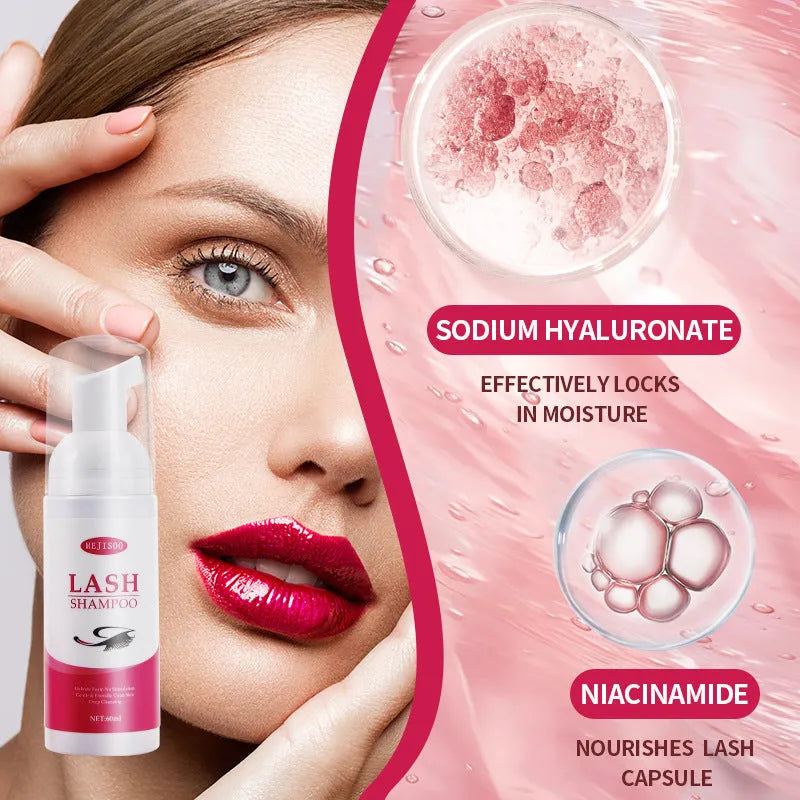 60ml bottle of lash shampoo mousse eyelash cleaning solution measuring 3.7cm x 13.5cm