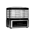 Silver stainless steel fruit dehydrator with 14-litre capacity and digital temperature display