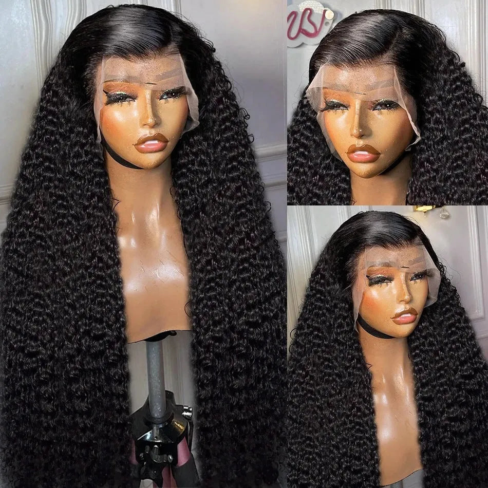 13x6 front lace wig with medium long curly hair and side bangs, high temperature fibre, 10-36 inch lengths