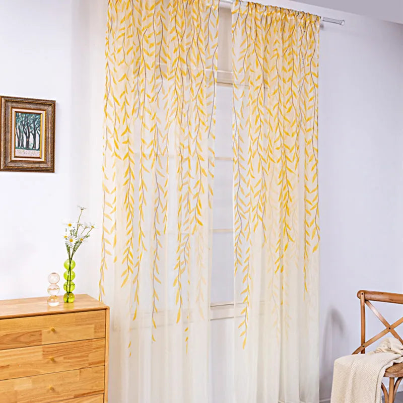 Willow wicker print rod pocket polyester curtain panel, 100cm x 270cm, for living room or balcony