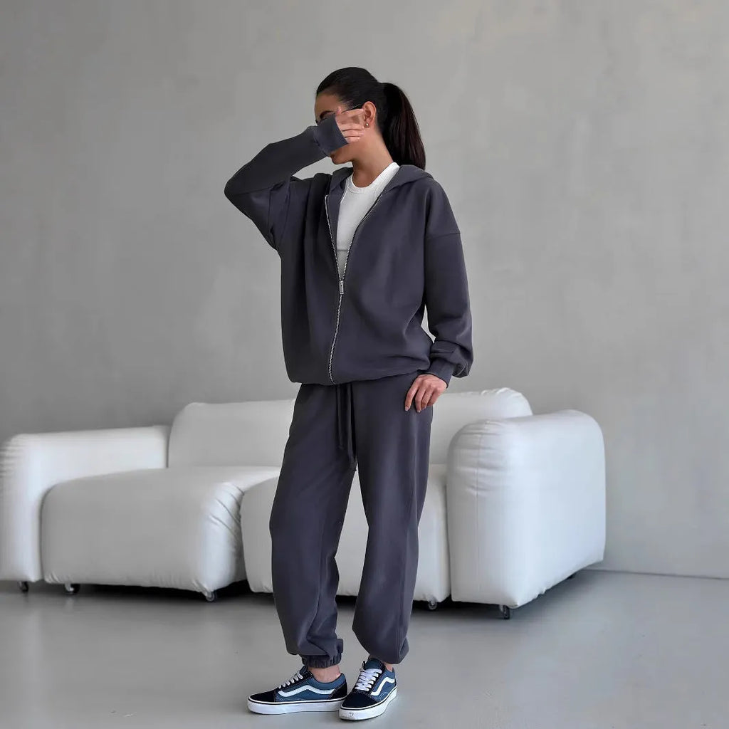 Long-sleeved coat and trousers two-piece set in loose fit street style design