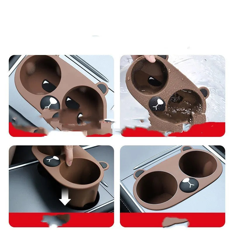Silicone car cup holder insert for central console stabilisation in grey, tan or pink colour options