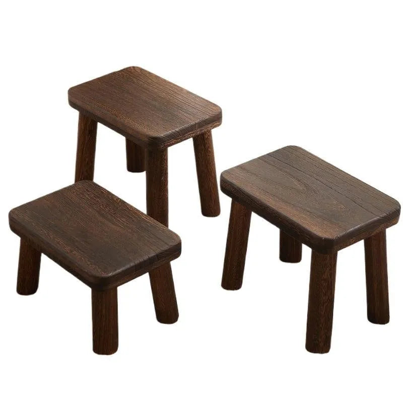 Distressed finish wooden changing stool with bracket structure for living room use