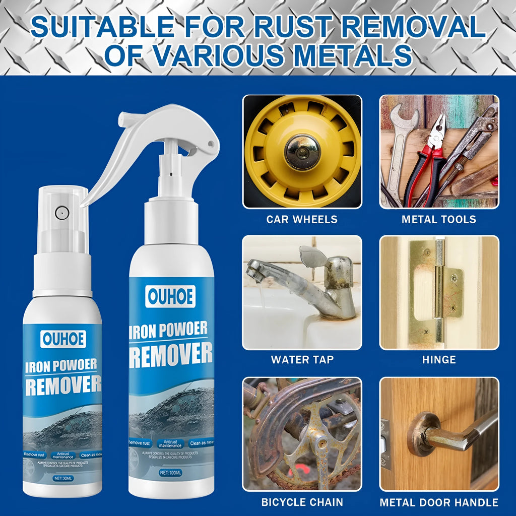 Car rust remover spray kit with blue sponge, towel, 30ml and 100ml bottles