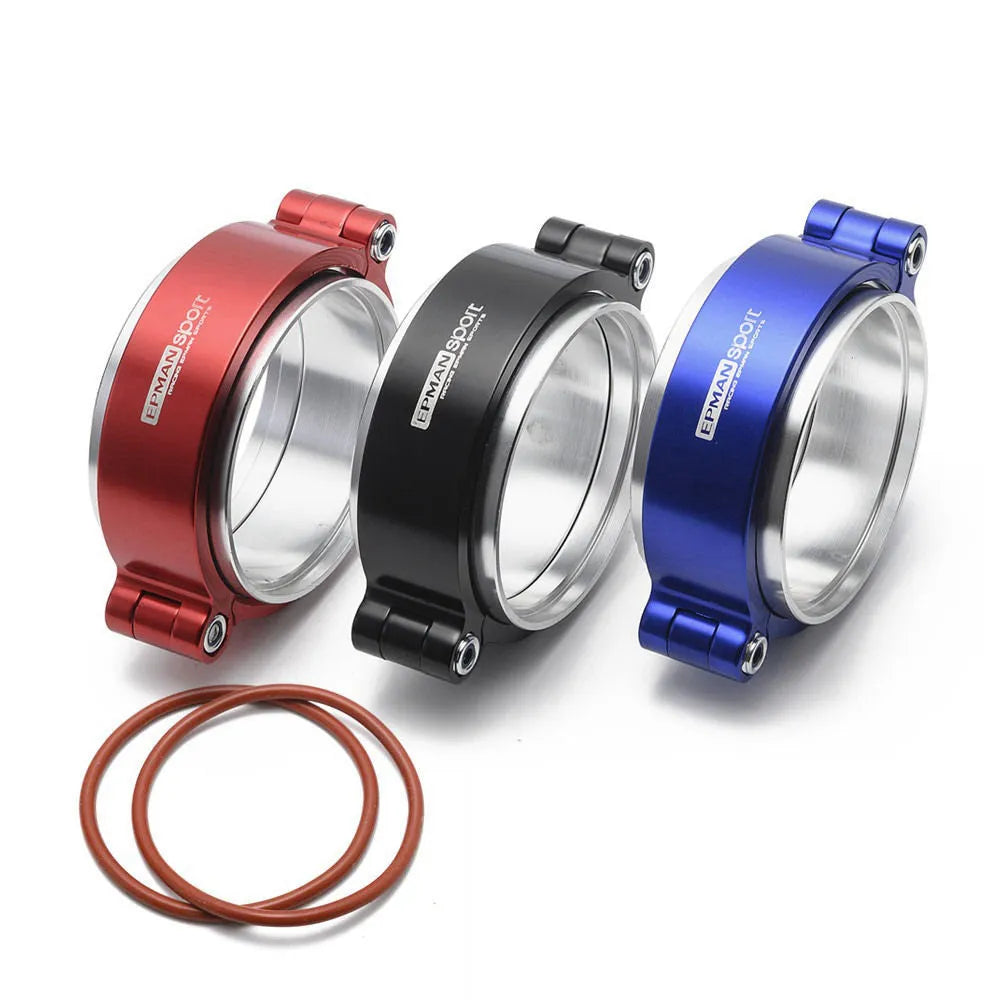 Aluminium fixed movement clamp for turbo exhaust in black blue red colours with 800psi pressure rating