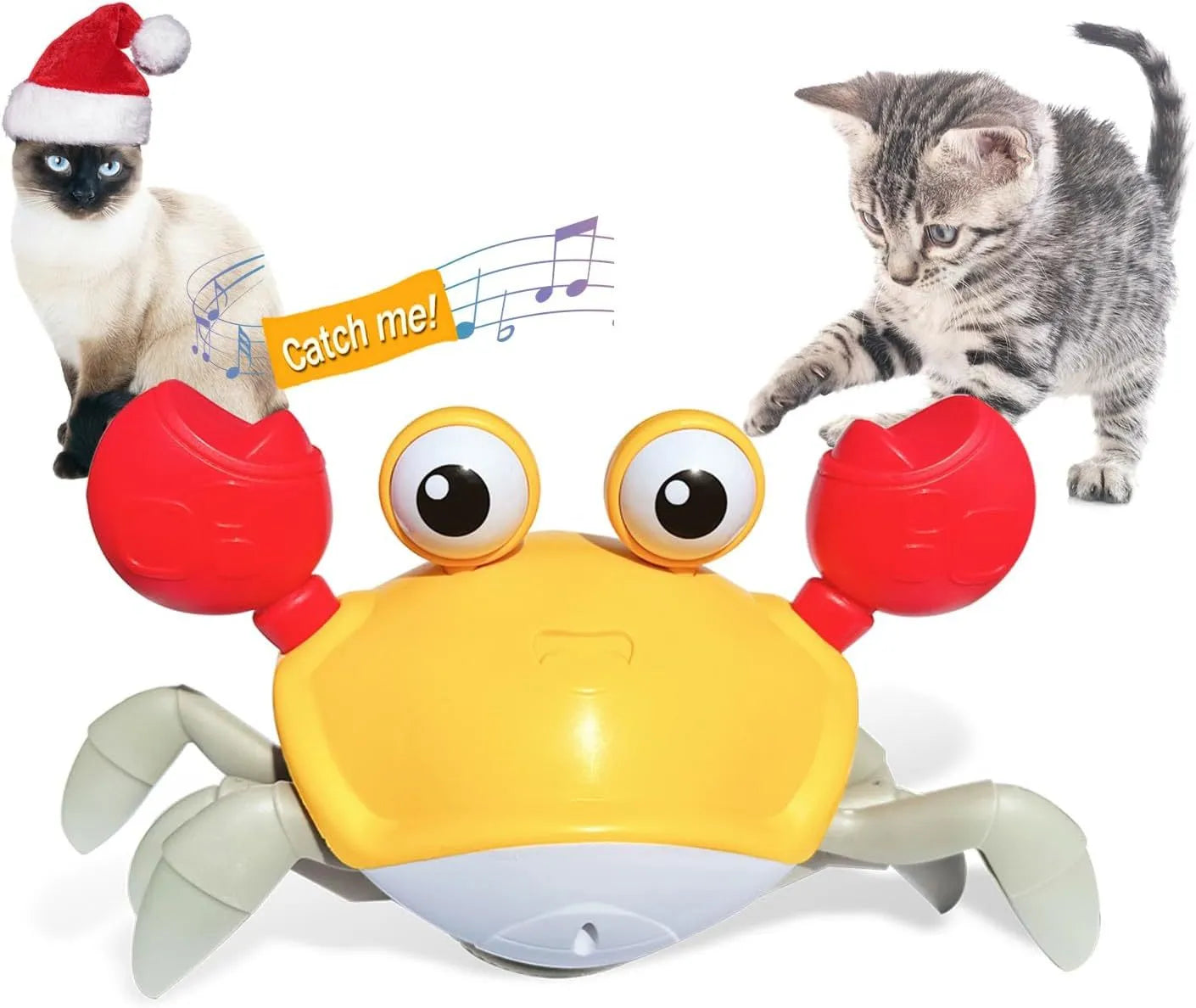 Blue and red crawling crab dog toy with obstacle avoidance sensors showing sideways movement