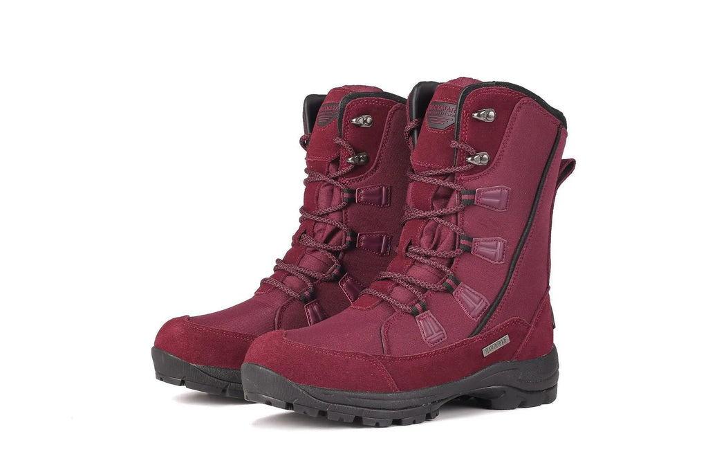 Women's black genuine leather mid-calf thermal snow boots with round toe and rubber sole