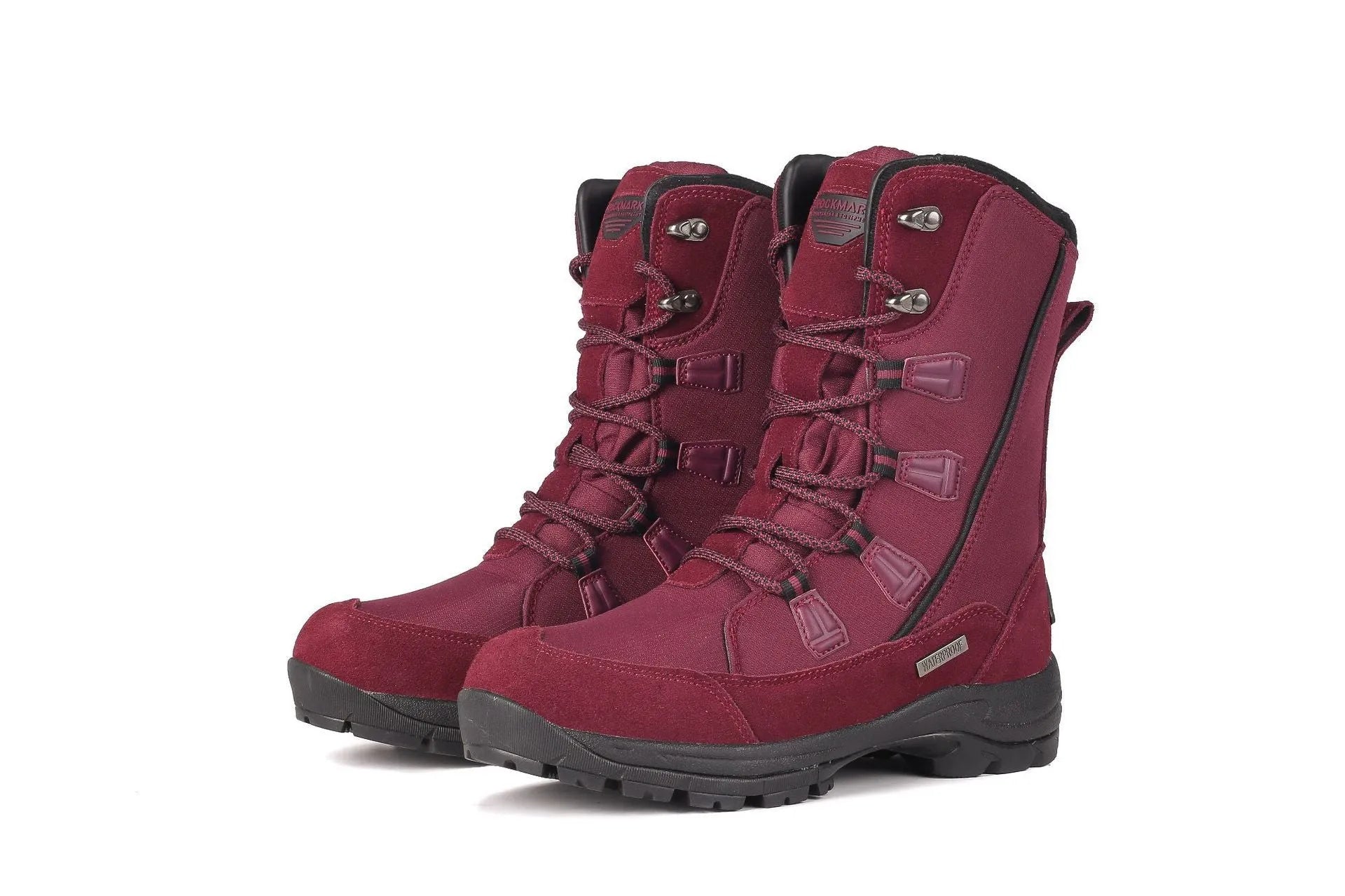 Women's black genuine leather mid-calf thermal snow boots with round toe and rubber sole