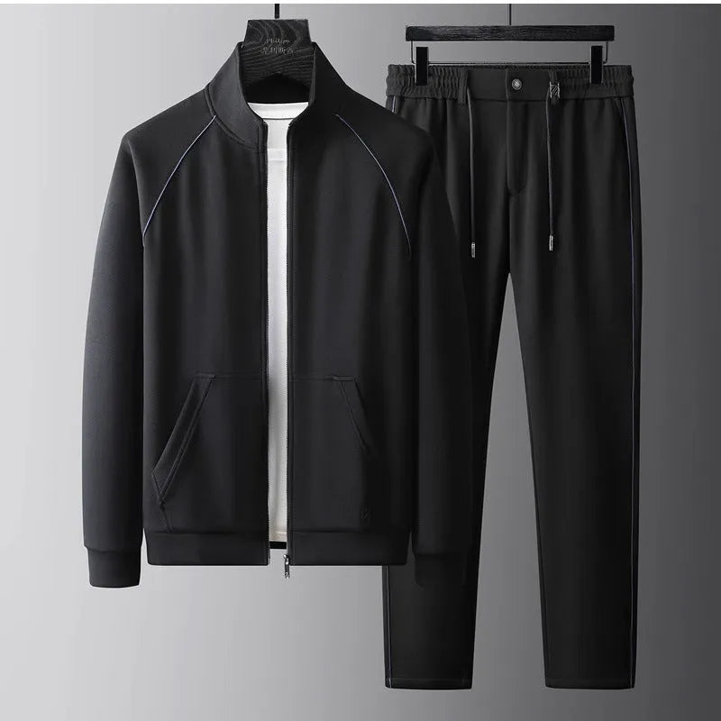 Men's slim fit stand collar casual sports suit in matching jacket and trousers