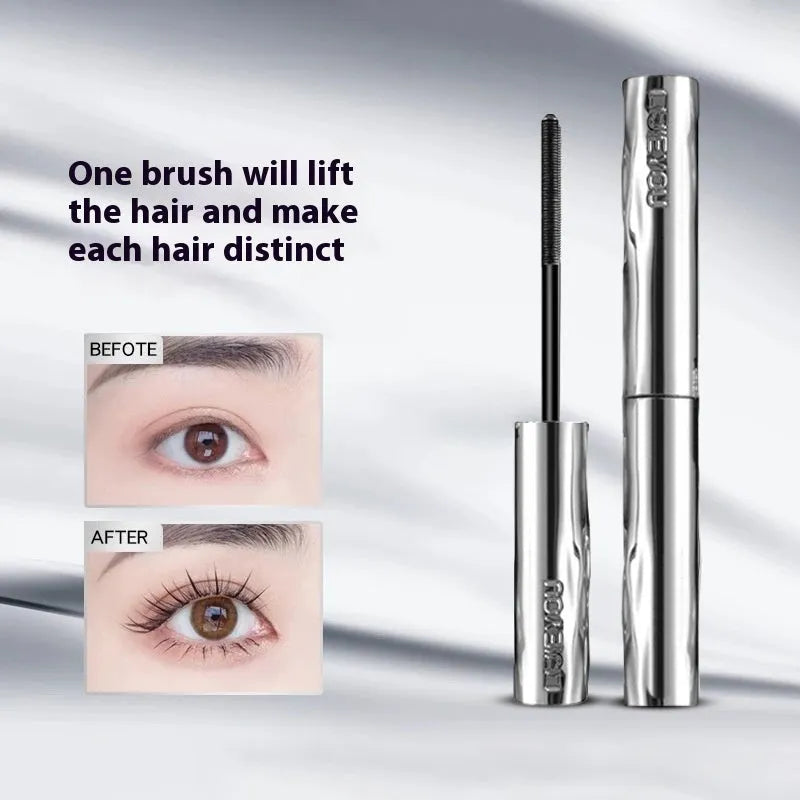 Waterproof steel tube eyelash mascara in black or brown shades with optional eyelash curler for long thick lashes