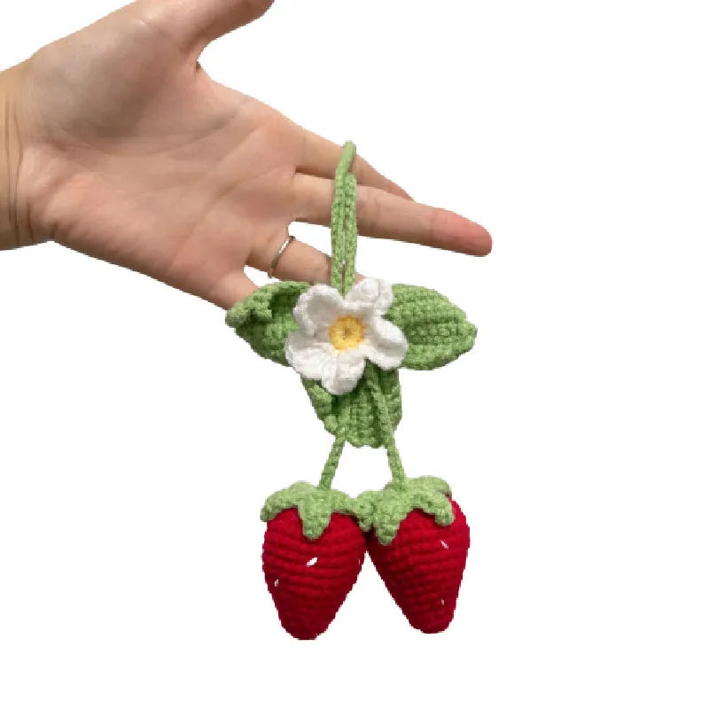 Handmade strawberry weaving pendant car decoration with lily of the valley hooks