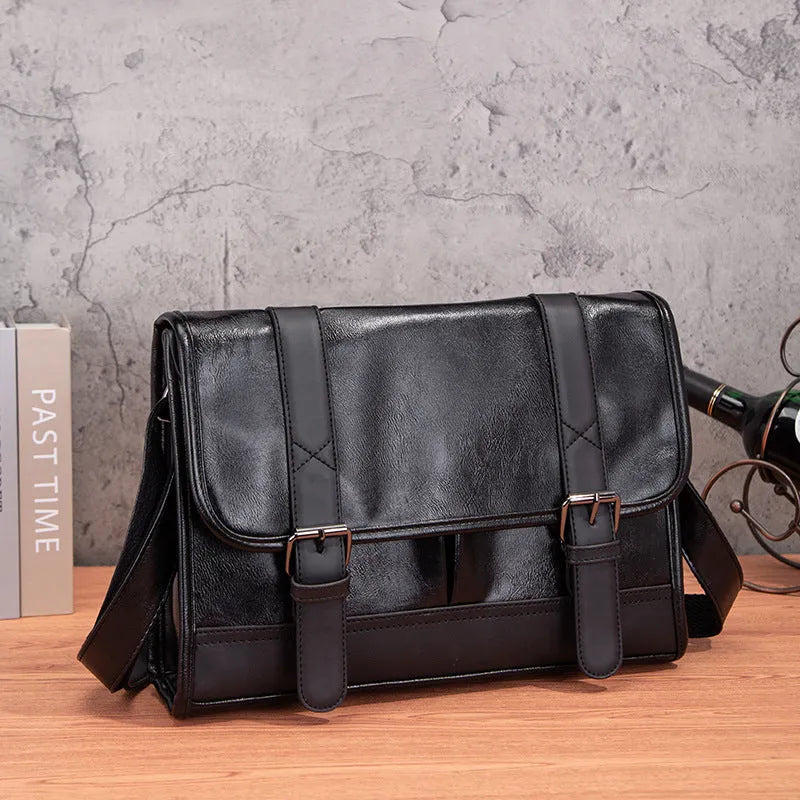 Black men's anti-theft commuter backpack with Korean styling and contrast stitching