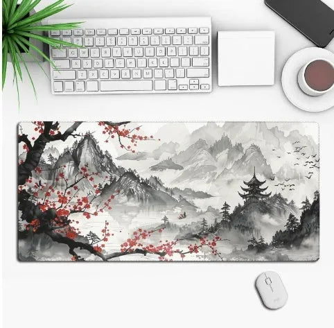 Anime design gaming mouse pad with non-slip rubber base shown on a desk