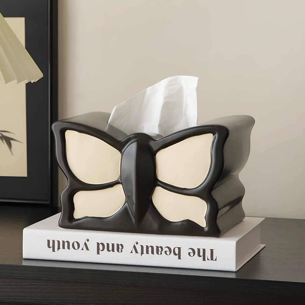 Ceramic butterfly vase and tissue box set for living room decoration