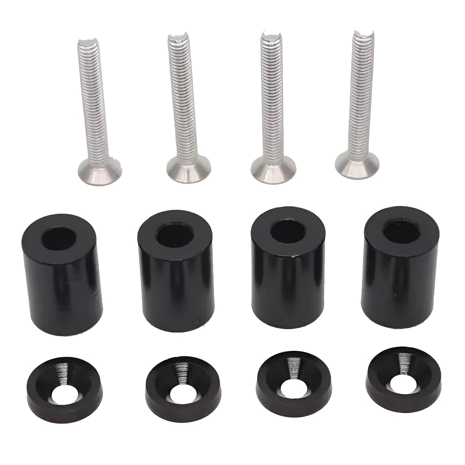 Aluminium car engine cover pad height spacer kit with screws, nuts, washers in red, blue, black colours