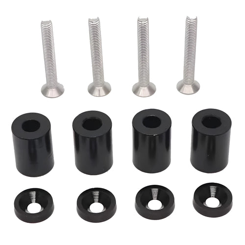 Aluminium car engine cover pad height spacer kit with screws, nuts, washers in red, blue, black colours