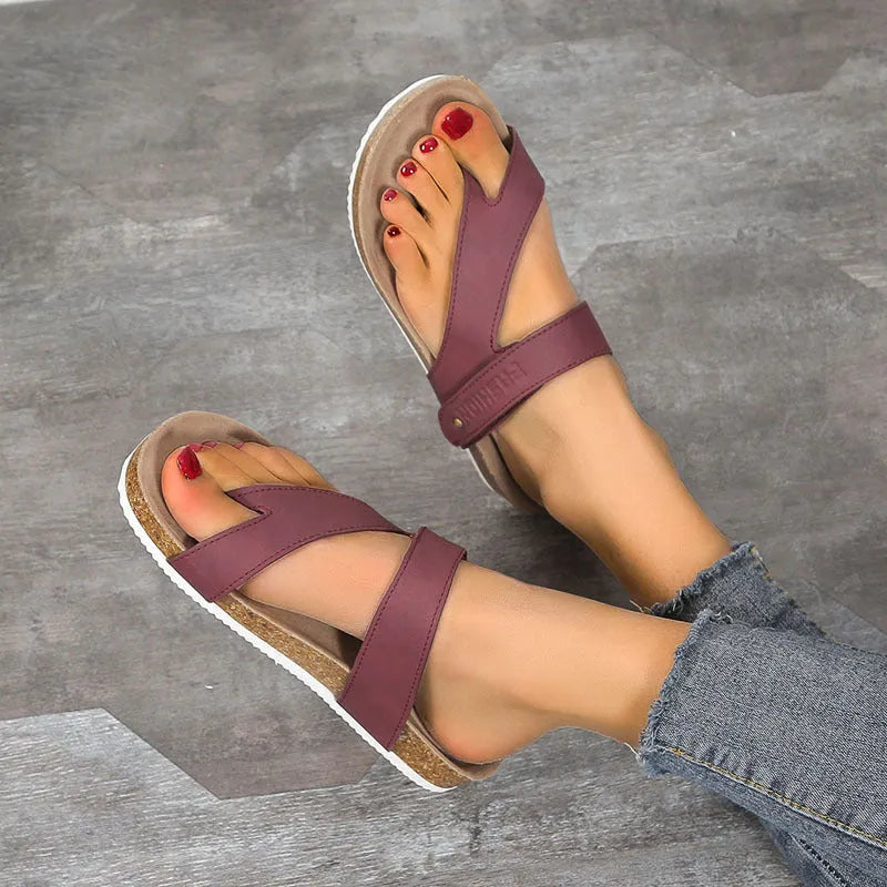 Flat toe ring thick-soled flip-flops in artificial PU with foam sole, shown in blue colour