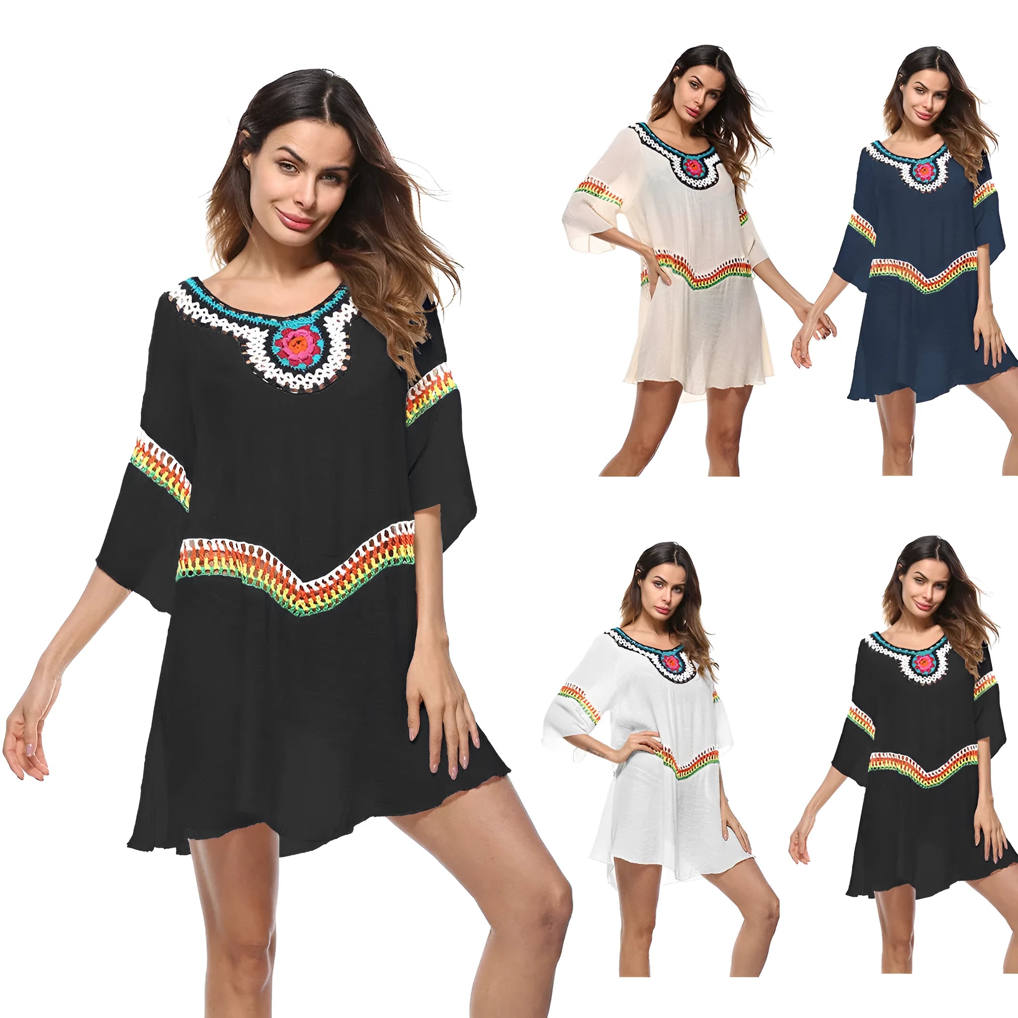 Crocheted ethnic style sun protection clothing in free size, available in four colours