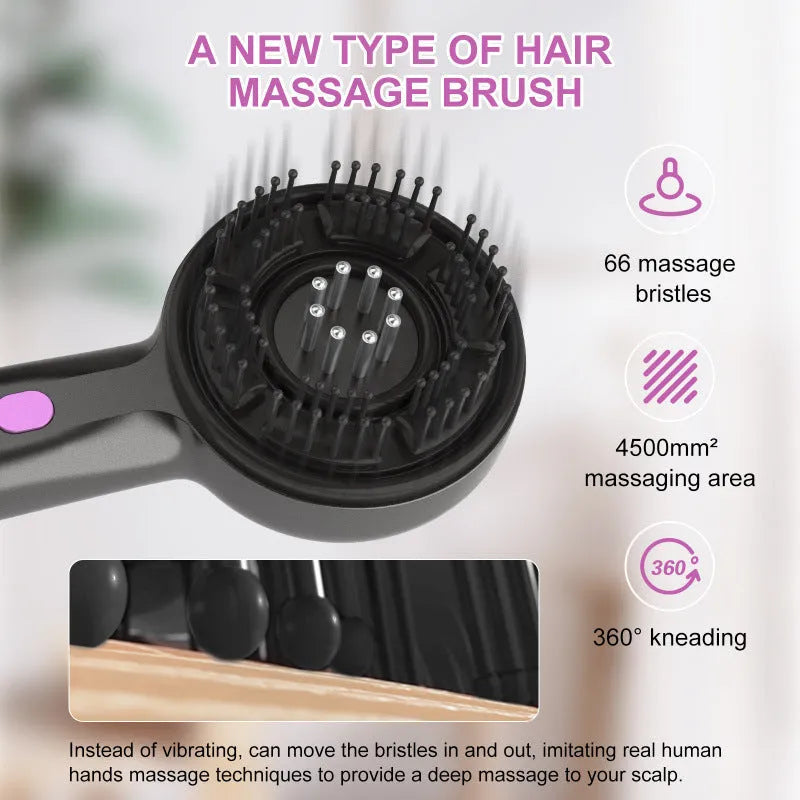 Black anti-leak hair brush massager with USB charging port and mechanical speed controls