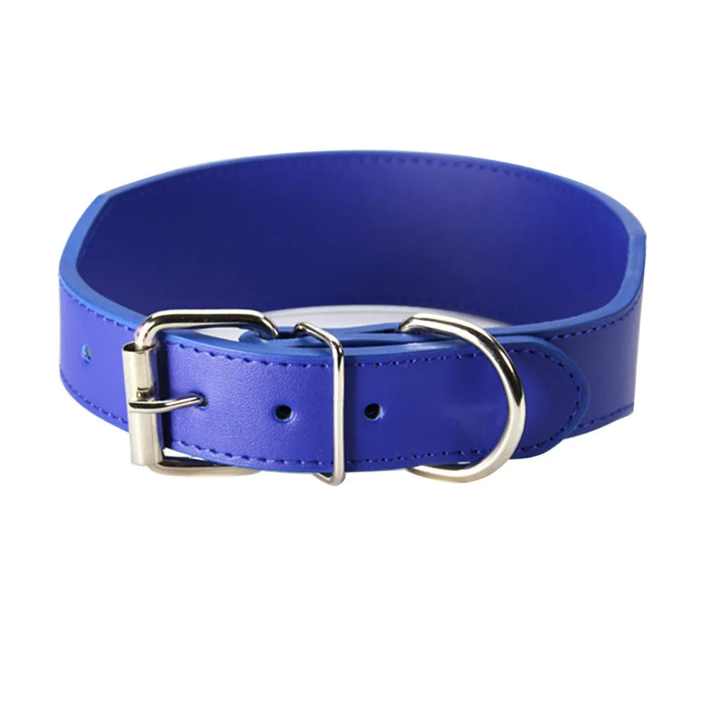 Fish-shaped leather dog collar for large dogs, 5cm wide, in red blue black pink or brown, sizes L to 3XL