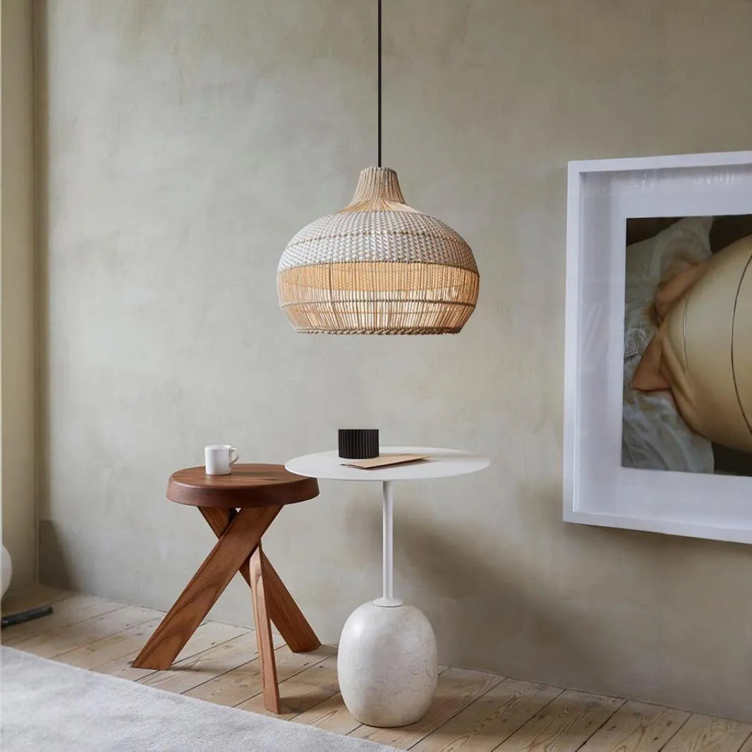 Rattan woven chandelier with Silent Wind style, 60cm diameter ceiling light