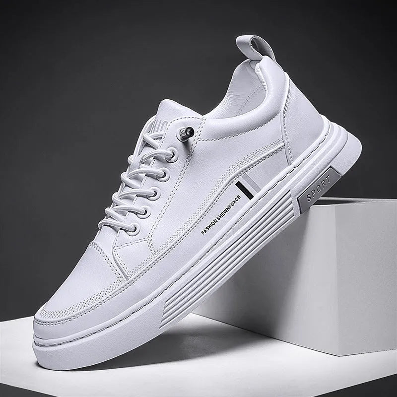 Men's black and white microfiber skateboard shoes with elastic band fastening and rubber soles