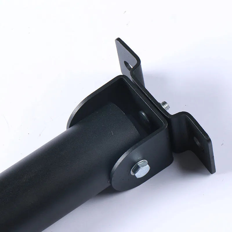 Steel wall-mounted barbell rack holding multiple bars, showing 25-tube capacity