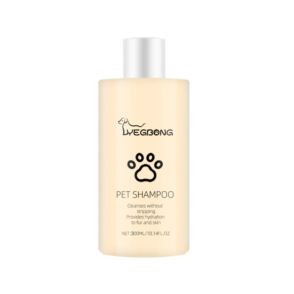 Bottle of mild dog shampoo for soft fur, showing 100ml and 300ml size options