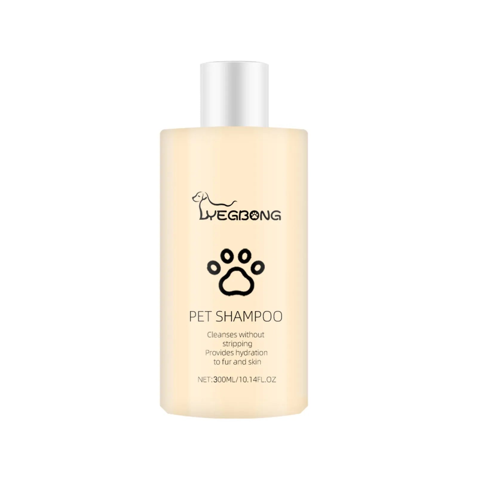 Bottle of mild dog shampoo for soft fur, showing 100ml and 300ml size options
