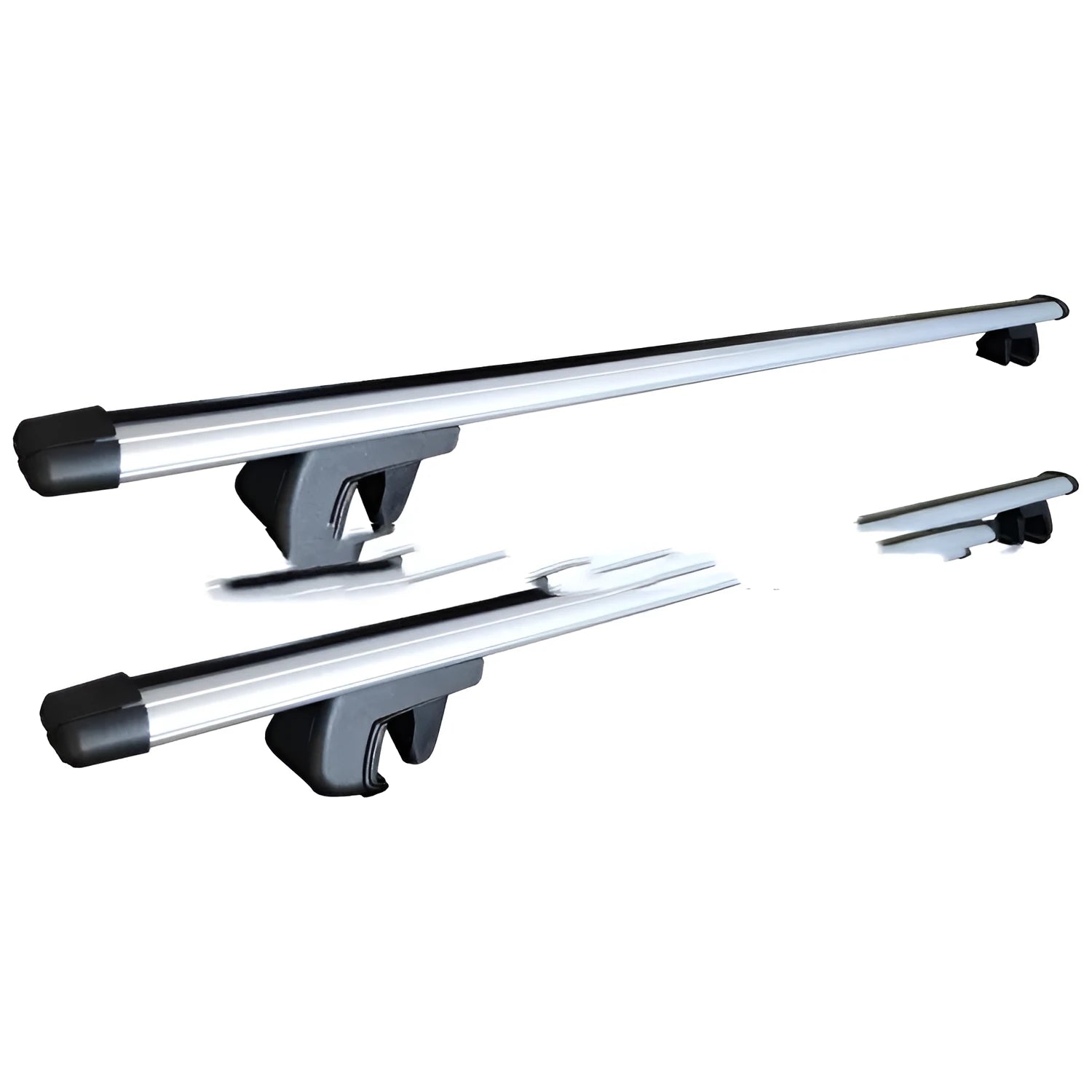 Alloy roof rack crossbar kit for General Motors SUV on vehicle roof, showing adjustable width.