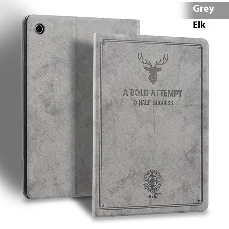 Deer soft shell TPU leather clamshell protective case for iPad in elk-themed colours.