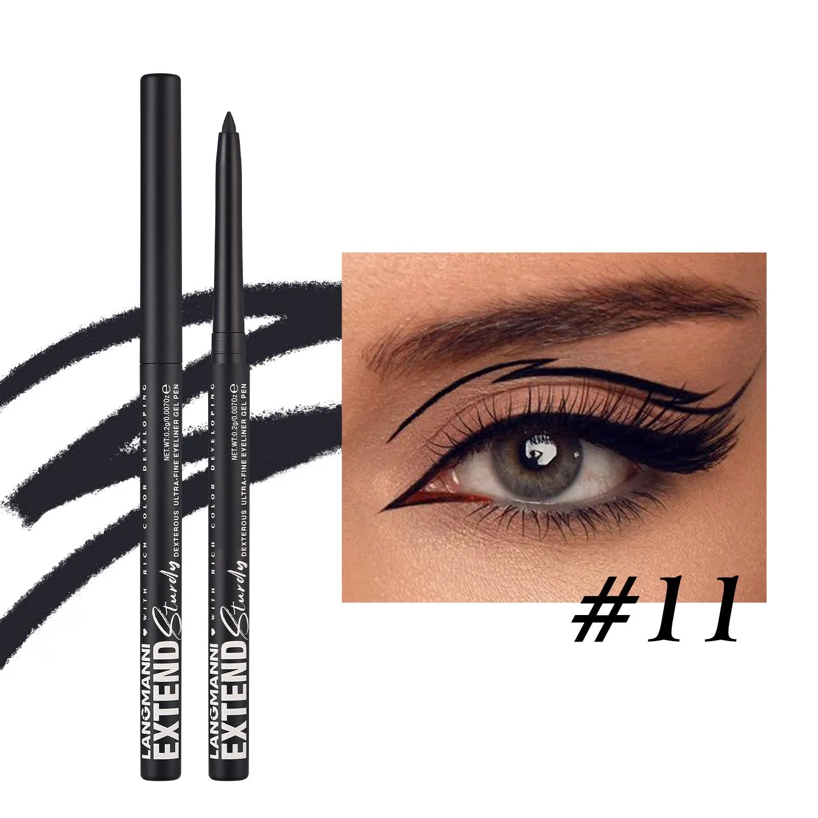 12 colourful gel glitter eyeliner pencils set showing matte metallic and pearl finishes