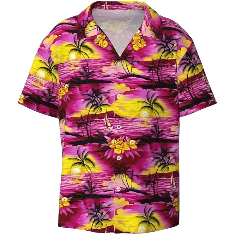 Men's slim fit camouflage pattern short sleeve casual shirt, sports cardigan style.