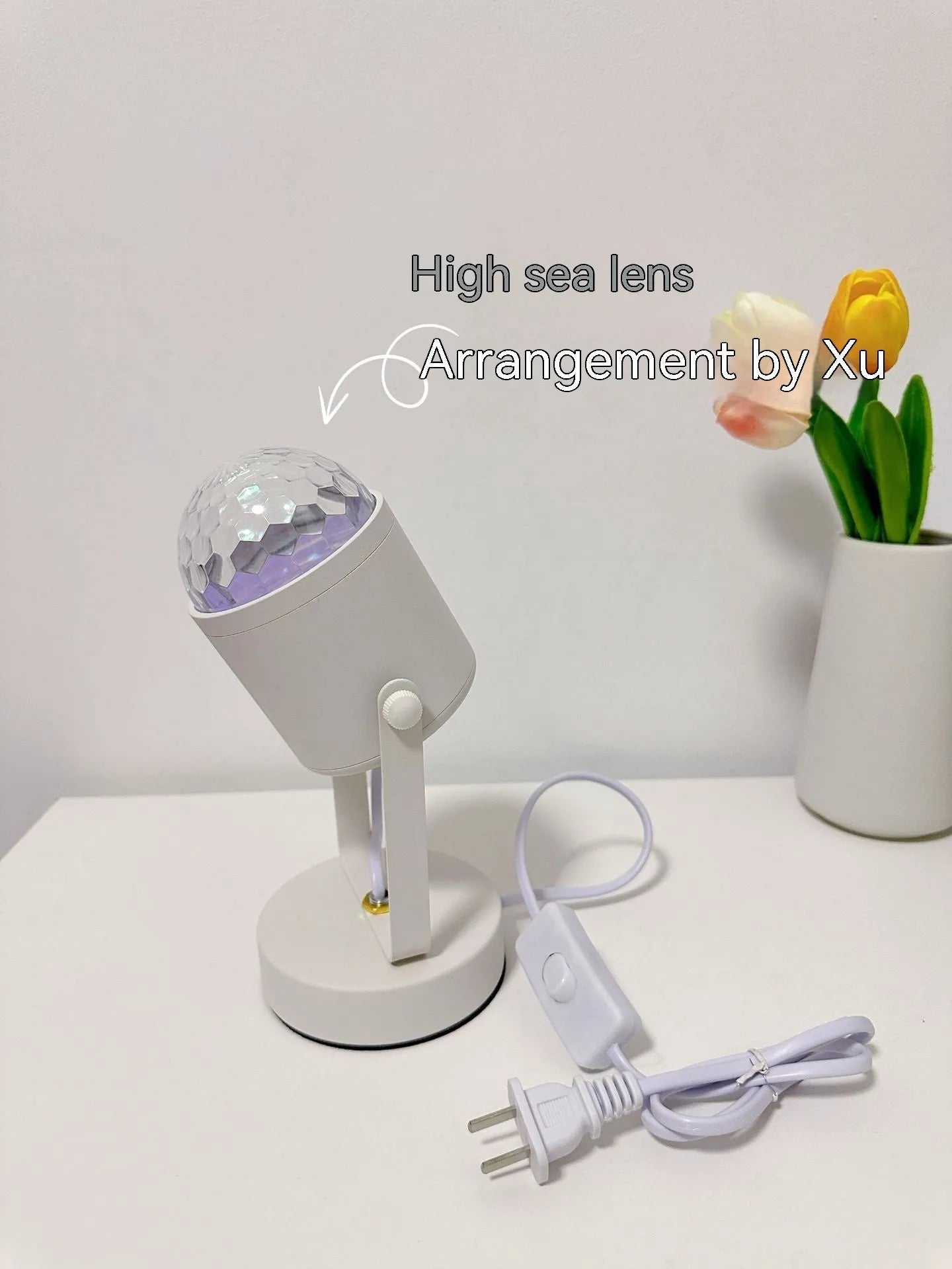 Water ripple ambience light showing ceiling and desktop installation options with metal lamp holder