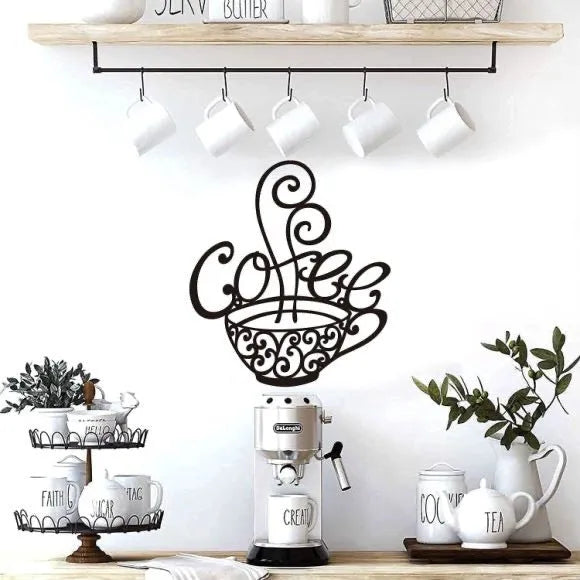 Black wrought iron wall art featuring an English letters silhouette, modern simple style.