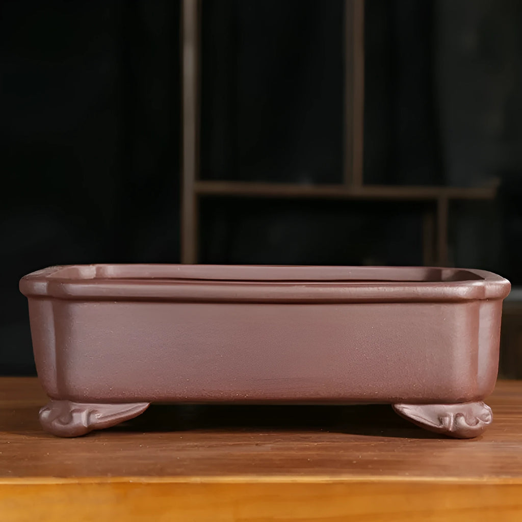 Rectangular purple sand bonsai planter with antique manger design and corner cutting
