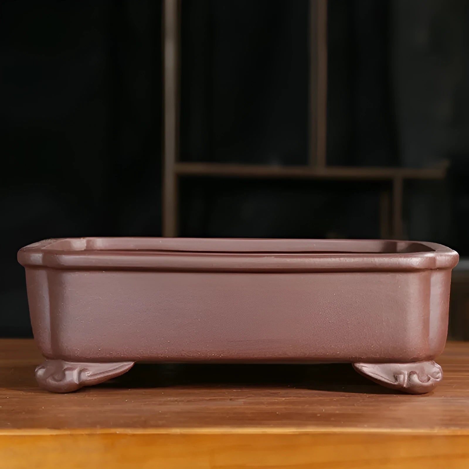 Rectangular purple sand bonsai planter with antique manger design and corner cutting